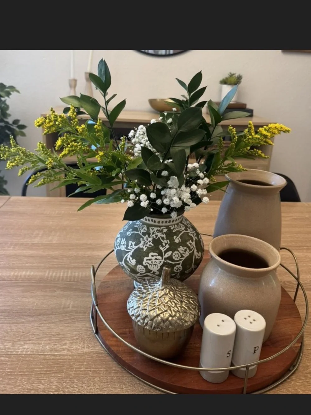 Short Floral Painted Ceramic Vase Green - Threshold™